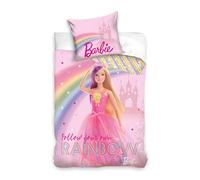 BrandMac Barbie Girls Bedding Set | Duvet Cover 140x200 cm + Pillowcase 50x70 cm, 100% Cotton | Soft Breathable Children’s Bed Linen Set | Barbie Colourful Single Bed Bedding for Girls
