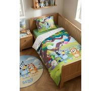 BrandMac Bluey Bed Linen Set for Children, 100% Cotton - Duvet Cover 100 x 135 cm & Pillowcase 40 x 60 cm - Festive Bluey, Bingo and Pom Pom Design - Oeko-Tex Certified - Soft and Breathable