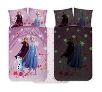 BrandMac Frozen Elsa & Anna Cot Bedlinen Set 100x140 cm & Pillowcase 40x45 cm, 100% Cotton | Glow-in-the-Dark Duvet Cover Set for Kids | Reversible Bedding Set for Girls | Magical Kids Bedroom