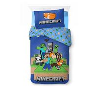 BrandMac Minecraft Bedlinen Single Size | Duvet Cover 140x200 cm + Pillowcase 60x65 cm, 100% Cotton | Soft, Breathable & Reversible Bedding Set for Kids | Minecraft ''Ready to Survive'' Design