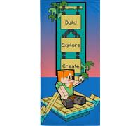 BrandMac Minecraft Kids Bath Pool Beach Towel 70 x 140 cm - Super Soft & Absorbent 100% Cotton Towel | Minecraft 'Built Explore Create' Design