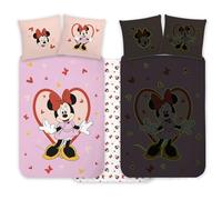 BrandMac Minnie Mouse Cot Bedlinen Set 100x140 cm + Pillowcase 40x45 cm, 100% Cotton | Glow-In-The-Dark Style Baby Bedding Set Perfect for Kids | Minnie Mouse Soft Reversible Cot Bedding for Girls