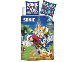 BrandMac Sonic The Hedgehog Bedding Set - 100% Cotton - Duvet Cover 140 x 200 cm + Pillowcase 65 x 65 cm with Sonic Tails and Knuckles