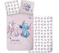BrandMac Stitch & Angel Single Bedlinen Set | Kids Duvet Cover140x200 cm & Pillowcase 60x65 cm | 100% Cotton Bedding Set | Reversible Design | Magical Pink & Blue Pattern