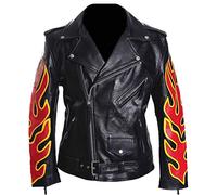Brando Red Flames Men's Real Cowhide Leather Motorcycle Biker Fashion Jacket (SIZES: XS TO 5XL Available) (3XL)