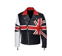 Brando Union Jack Men's British Flag Motorcycle Biker Hide Real Leather Jacket (Medium) Black