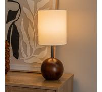 ValueLights | Brandon White Tall Linen Lamp Shade Dark Walnut Wood Ball Table Lamp with Bulb | Table Lamps, Home Décor & Improvement Essential | Light Bulb Included