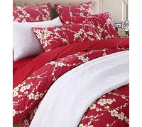 Brandream King Size Duvet Cover Set Japanese Oriental Style Cherry Floral Red Blossom Flower Branches Print Chinoiserie Bedding Pillowcases Set 800TC Egyptian Cotton Sateen Botanical Tree 3 Piece
