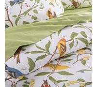 Brandream Duvet Cover King Size 3 Piece Farmhouse Floral Bedding Set Pastoral Style Classy Elegant 100% Egyptian Cotton 1 Duvet Cover with Button Closure and 2 Pillow Shams, Green