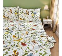 Brandream Eastern Floral Birds Bedding Chinoiserie Blossom Sheet Set Luxury Bedding 800TC 100% Egyptian Cotton Deep Pocket White Green Asian Style Botanical Ornamental Drawing, 4PC-King Size