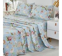 Brandream Floral Bedding Botanical Flower Farmhouse King Size Sheets Set Luxury Bedding Collections 800 Thread Count 100% Egyptian Cotton Deep Pocket, 4 Piece Blue