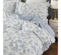 Brandream French Country Garden Toile Floral Duvet Quilt Cover King Size 100% Cotton Bedding Set Toile Tapestry Pattern Blossom Tree Branches Delicate Ruffle Fringe Design