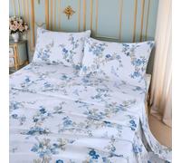 Brandream King Size Sheet Set Luxury Floral Blossom Birds Bedding Collections 800 Thread Count 100% Egyptian Cotton Deep Pocket, 4 Piece White Botanical Branches Blue Flower