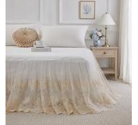 Brandream Lace Bed Skirt Queen Size Cream White 18 Inch Drop Romantic Dust Ruffle Split Corners Bed Sheets Cover Excellent Quality
