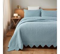 Brandream Luxury Bedding Quilt Set Queen Size Farmhouse Bedspread Matelasse Coverlet Set Cotton Shabby Antique Blue Lightweight All Season Choice