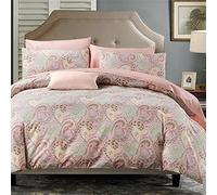 Brandream Luxury & Elegant Pink Boho Paisley Bedding 3-PCS Reversible Quilted Duvet Cover Set - All Season Hotel Quality (Queen,Pink)