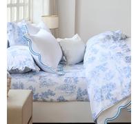 Brandream Organic Cotton Scalloped Edge Pillow Shams King Size Set of 2, White Pillow Covers 20" x 36", Soft Skin-Friendly Pillowcases for Bed, Blue Embroidered Scallop Pillow Shams