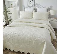 Brandream Queen Quilt Set Cotton Cream Yellow Quilts Vintage Matelasse Coverlet Set with Scalloped Edges Shabby Chic Bedding 3 Piece