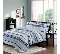 Brandream Queen Size Cute Kids Boys Cars and Trains Comforter Bedding Set