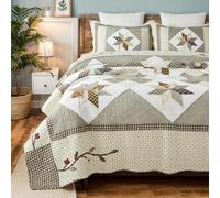 Brandream Queen Size Luxury Patchwork Quilts Premium Cotton Farmhouse Quilted Bedspread Vintage Quilt Set
