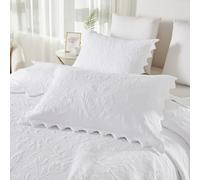Brandream Quilted Pillow Shams Cotton Set of 2 White Standard Size Shabby Vintage Pillow Covers