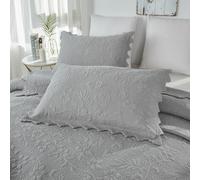 Brandream Quilted Pillow Shams Set of 2 Standard Size Cotton Grey Farmhouse Bedding Shabby Luxury Vintage Pillow Covers for Queen Full Size Bed