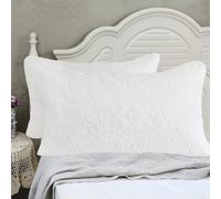 Brandream White Damask Quilted Pillow Shams Cotton Standard Size Pillow Cases Set of 2 Comfy Soft Decorative Pillow Covers