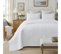 Brandream White Quilt Set Cotton Queen Size Botanical Floral Vine Quilted Coverlet Set Heirloom Quilt Bedding Set 3-Piece
