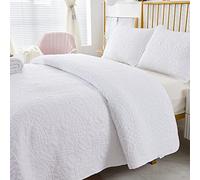 Brandream White Quilts Queen Size Cotton Quilt Set Matelasse Coverlet Set Clover Stitching Quilted Comforter Set 3-Piece