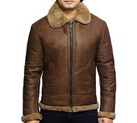 BRANDSLOCK Airforce Men RAF Aviator Soft Shearling Sheepskin Leather Bomber Flying Jacket (Brown, l)