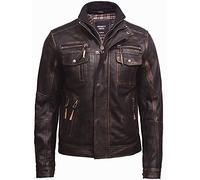 BRANDSLOCK Black Mens Leather Jacket - Motorcycle Jacket Real Sheepskin Leather Jackets for Men Distressed Retro (L, Brown)