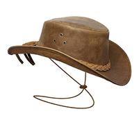 BRANDSLOCK Cowboy Hat Women Men Real Leather Western Style Wide Brim Cowgirl Hat Shapeable Lightweight Handcrafted Durable Bush Hat Tan