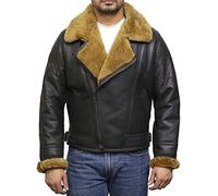 BRANDSLOCK Men Aviator Real Shearling Sheepskin Leather Bomber Flying Jacket (3XL, Brown)