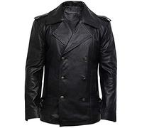 BRANDSLOCK Men Kriegsmarine Black German DR WHO WW2 UBoat Captains Reefer Genuine Hide Leather Jacket Coat (XS, Black)
