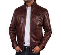 Brandslock men’s leather jacket in Harrington style, brown with lamb nappa leather - Brown - Medium