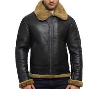BRANDSLOCK Men Sheepskin Jacket World War 2 Flying Aviator Genuine Leather Biker Jacket (M, Ginger)