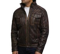 BRANDSLOCK Mens Distressed Genuine Leather Biker Jacket Vintage