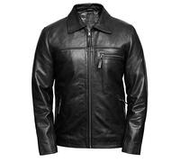 BRANDSLOCK Mens Genuine Leather Biker Jacket Cow Hide (XL, Plain Black)