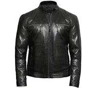 BRANDSLOCK Mens Genuine Leather Biker Jacket Vintage Crinkle Retro (XXL, Black)