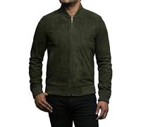BRANDSLOCK Mens Leather Jacket Vintage Retro Tan Goat Suede Leather Bomber Varsity Jacket (3XL, Green)