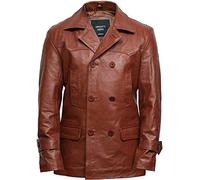 BRANDSLOCK Mens Real Leather World War 2 German Military U Boat Captains Jacket Military Style Real Vintage (5XL, Tan)