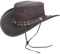 BRANDSLOCK Mens Vintage Black and Brown Wide Brim Cowboy Aussie Style Western Bush Hat ((X-Large Brown)