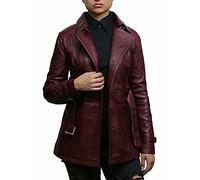 BRANDSLOCK Women's Tan Superior Leather Biker Jacket Coat Vintage Retro Design (S, Burgundy)
