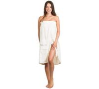 Brandsseller Women's Sauna Kilt Sauna Sarong S-XXL with Hook and Loop Fasteners Elastic Strap and Bag 100% Cotton Cream/White