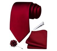 Branduce 3.15"（8cm） Mens Tie and Lapel Pin Solid Necktie Handkerchief Tie Clip Set for Men, Burgundy, general