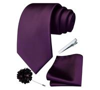 Branduce 3.15"（8cm） Mens Tie and Lapel Pin Solid Necktie Handkerchief Tie Clip Set for Men, Dark Purple, general
