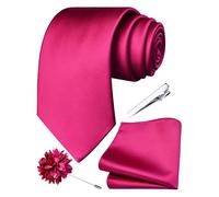 Branduce 3.15"（8cm） Mens Tie and Lapel Pin Solid Necktie Handkerchief Tie Clip Set for Men, Fuchsia Pink, general