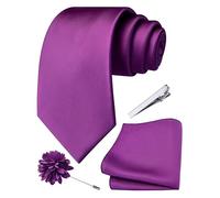 Branduce 3.15"（8cm） Mens Tie and Lapel Pin Solid Necktie Handkerchief Tie Clip Set for Men, Purple, general