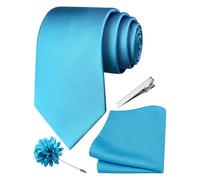 Branduce 3.15"（8cm） Mens Tie and Lapel Pin Solid Necktie Handkerchief Tie Clip Set for Men, Turquoise Blue, general
