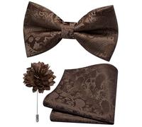 Branduce Paisley Pre-tied Bow Tie and Pocket Square Lapel Pin Set for Men, Dark Brown, general
